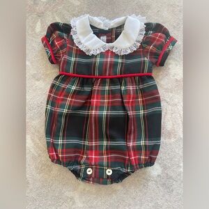 NWOT Pukatuka Plaid Baby Romper with Lace Collar Sz 6 Months